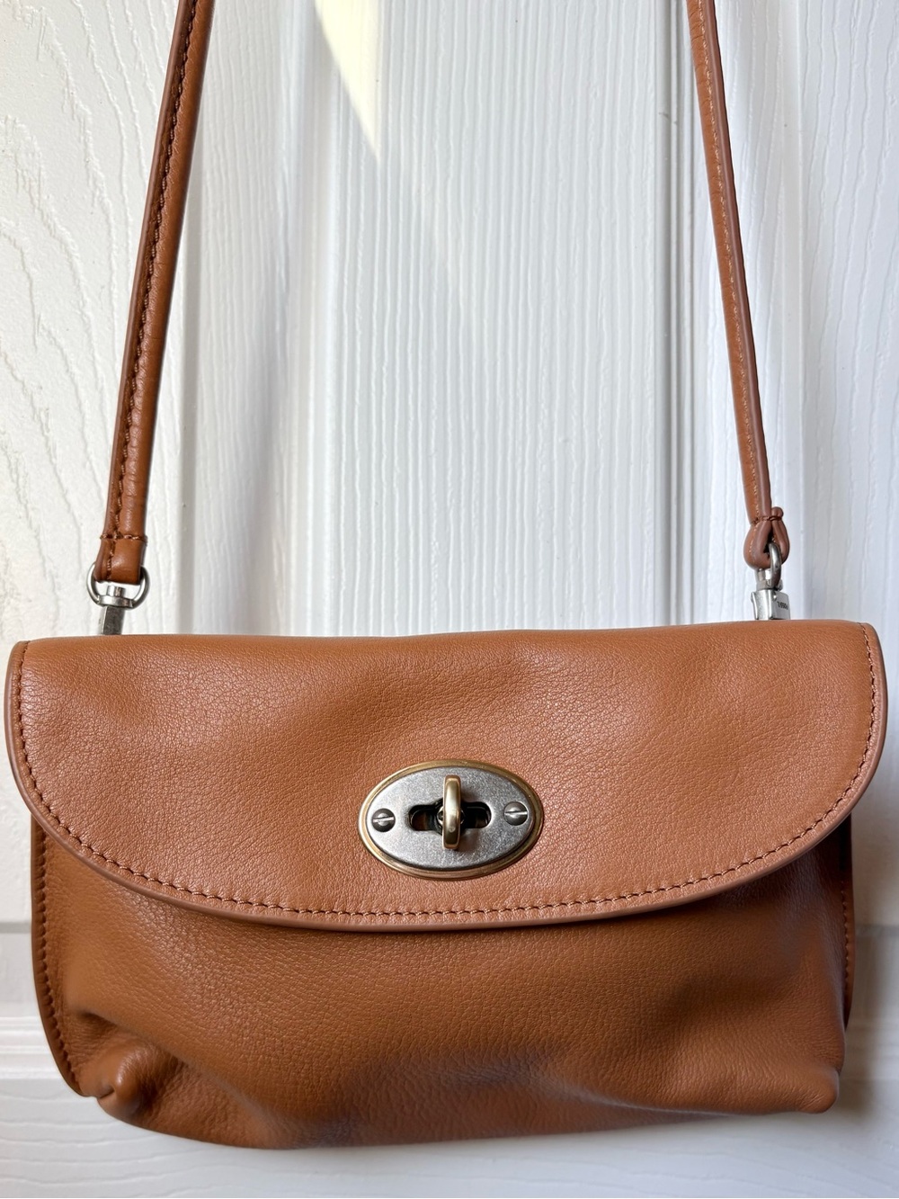 Fossil Leather Turnlock Crossbody Bag